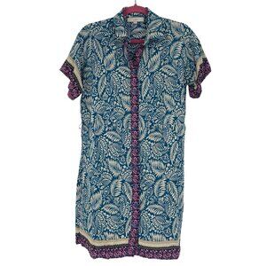 LOFT Size 4 Palm Collared Tie Waist Mini Dress in Grotto Teal - MISSING TIE BELT